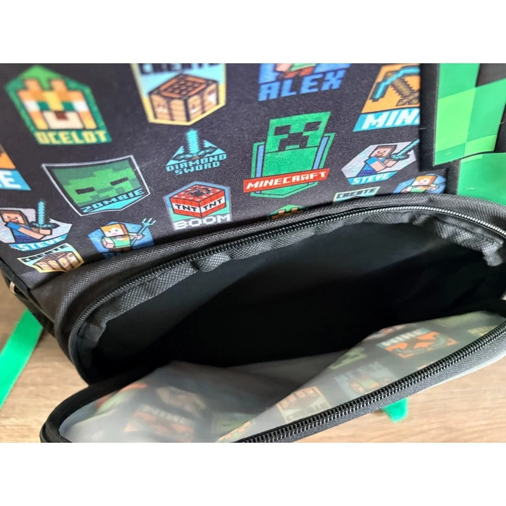 Minecraft Backpack Black‎ Green Creeper Steve Alex Zombie Cartoon Medium School